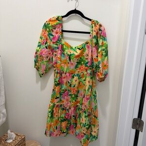 Sanctuary Vibrant Floral Mini Dress - Pink, Green, Yellow